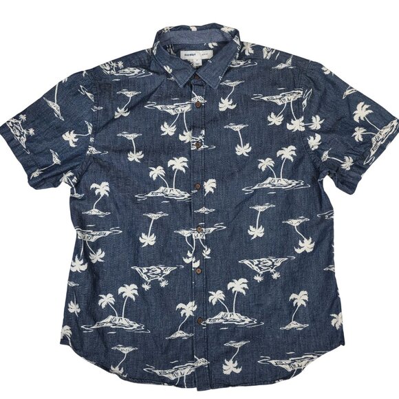 Old Navy Mens Slim-Fit Printed Chambray Shirt XL Blue & White Short-sleeves - Picture 1 of 11
